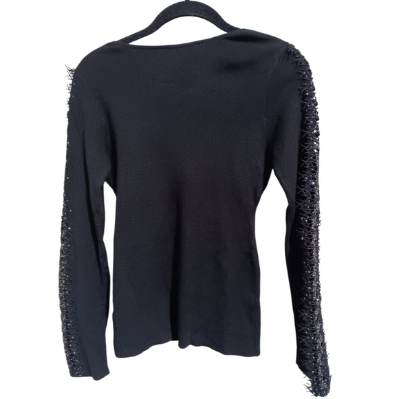 Frank Lyman Montreal Design Collection Embellished Knit Sweater in Black Onyx - Picture 6 of 8